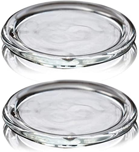 Cumuiu 2 Pack Glass Candle Holder 4 Clear Beautiful Transparent Round Candle Plate…