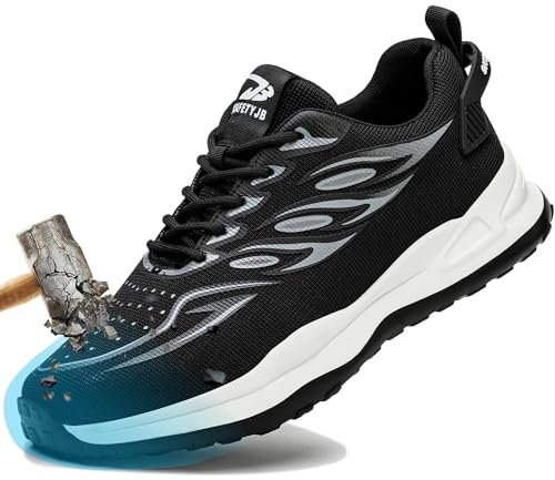 Scarpe Antinfortunistiche Uomo Donna Leggere Sportive da Lavoro con Punta in Acciaio Scarpe Sicurezza Sportive Scarpe da Cantiere Antiscivolo Traspiranti Grigio Nero 38 EU