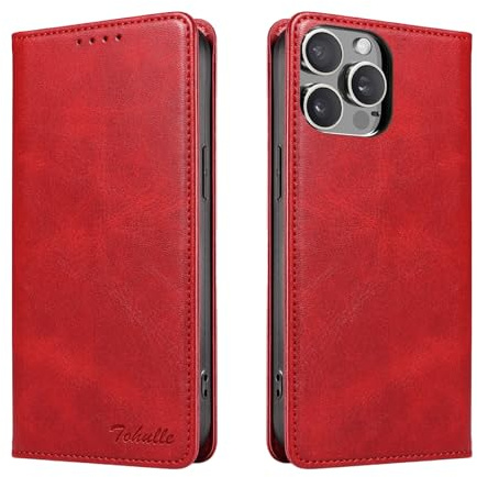 TOHULLE Case for iPhone 13 Pro, Premium PU Leather Wallet Case with Card Holder Kickstand Built-in Magnetic Closure Flip Folio Phone Cover for iPhone 13 Pro - Red