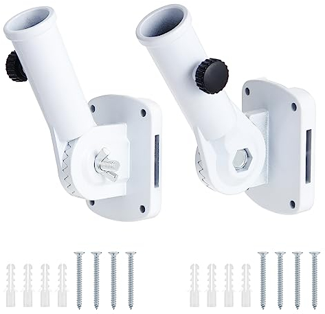 Coolty 2 supporti per asta portabandiera, multi-posizione, staffa di montaggio regolabile in lega di alluminio, diametro interno 2,5 cm (bianco)