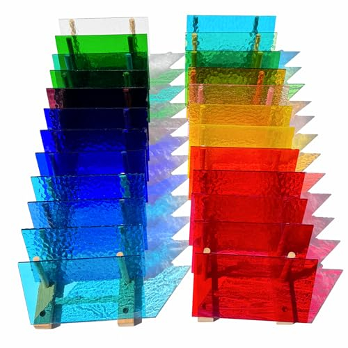 ILLUCKAI 24 Bögen transparente Buntglasplatten, verschiedene Packungen, 10 x 15,2 cm, Kathedralen-Glasmosaikfliesen für Heimdekoration, Buntglas-Zubehör für Kunst-Glasprojekte und