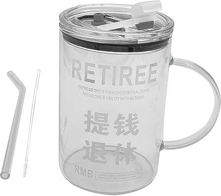 Tasse en Verre de Paille Tasse à café 1L avec poignée gobelet à café résistant aux Hautes températures Tasse à Lait pour thé café Eau Boisson glacée, RETRAITÉ