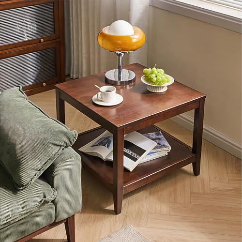 GHBXJX Quadratisch Couchtisch Massivholz Couch Beistelltisch mit Stauraum, Stubentisch Holztisch Wohnzimmer Tisch, Modern Wohnzimmertisch Klein Coffee Table, Gummiholz, 50x50x60 cm,Nussbaum