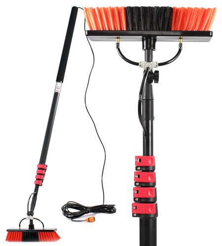 XPOtool Waschbürste Teleskopstiel und Wasserzufuhr Set, 7 m Stiel, 10 m Schlauch, Waschbesen u.a. für Fenster und Solarpaneele