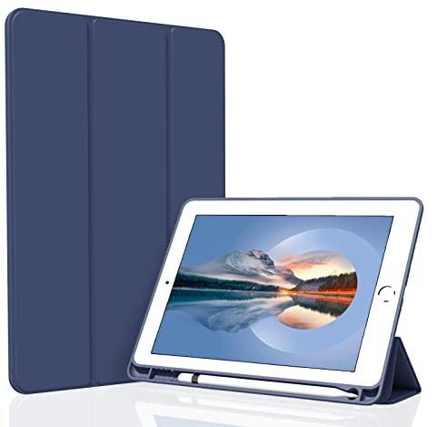 Figair Funda para iPad 9,7 Pulgadas 2018/2017, Ultra Delgada TPU Suave Smart Cover, Auto Estela/Sueño Carcasa con Soporte, Funda para iPad 6ª 5ª Generación 9,7, Azul Marino