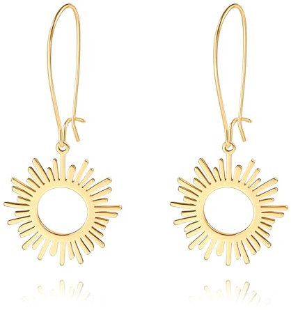 KOOUNUATA 18K Goldene Sonnenlange Tropfohrringe für Damen Boho Minimalistisch Leicht Hängende Ohrringe Statement Handgemachte Schmuckstücke