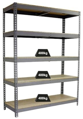 PROREGAL Schwerlastregal Big Wood YETI Five | HxBxT 200x150x45cm | Fachlast 400kg | Grau | Regal Standregal Werkstattregal Lagerregal Kellerregal