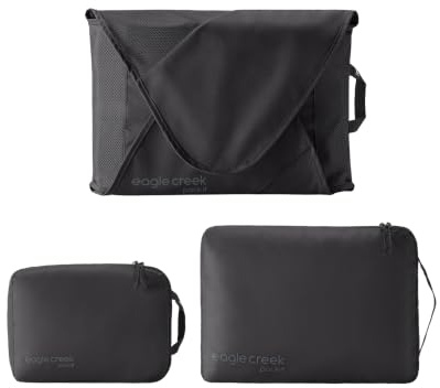 Eagle Creek Pack-It Starter Set I Garment Folder L & 2 Packwürfel S+M I Knitterfrei & Kofferorganisation I 100% Recycelt I Schwarz