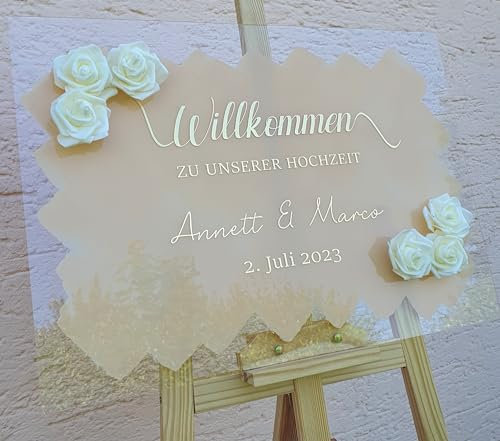Personalisiertes Willkommensschild | Hochzeit | Personalisierte Empfangstafel | Personalisierbar mit Wunschtext | Geburtstag | JGA | Taufe | Schild | Empfangsschild | Acryl | Individuell Design 2