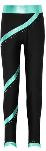 dPois Mädchen Eiskunstlauf Strumpfhose Leggings Trainingshose Stretch Hohe Taille Gymnastik Skating Rollschuhe Schlittschuhe Hose Blau Grün 134-140