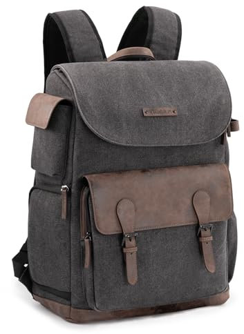 Cwatcun Kamerarucksack Wasserbeständig Segeltuch Fotorucksack Professioneller Kameratasche Vintage Rucksäcke für spiegellose DSLR/SLR, kompatibel für Sony Canon Nikon, L, Schwarz