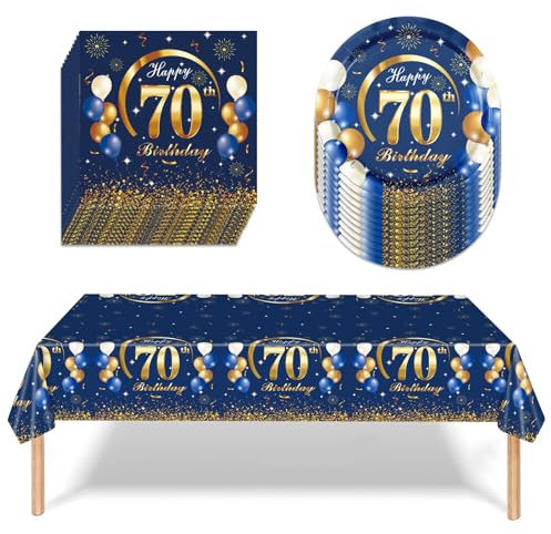 APPCXOKL 70 Geburtstag Partygeschirr, Servietten und Pappteller für den 70 Geburtstag, Geburtstagsparty-Geschirrset mit Tellern, Tischdecke und Servietten