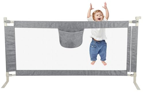OHMG Bettgeländer,Sicherheitsgitter für Kinder,Sicherheitsgitter für Bett,höhenverstellbar,tragbar,Bettgitter, vertikales Heben,Sicherheitsgitter gegen (1.8M-Grau)