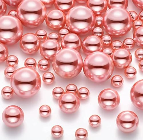 WJWINER 150 Pcs Perles Artificielles, Perles Flottantes Perles pour Remplissage de Vase, Perles Sans Trous, Perles en Vrac en Plastique, pour Fête, Remplissage de Vase, Bijoux DIY(Or Rose)