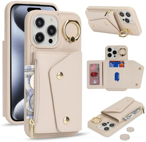 Lipvina Coque pour iPhone 13 Pro Max avec Portefeuille Porte-Cartes de crédit et Fermeture éclair - Housse Portefeuille Pratique avec Fentes pour Cartes de crédit - Blanc