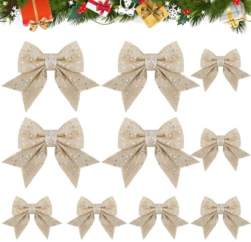 SEPGLITTER Weihnachtsschleife, 10 Stück Glitzernde Weihnachten Schleife Große Schleife Weihnachtskranz Bogen Weihnachtsbaum Band Schleifen für Weihnachten Urlaub Hochzeit Deko