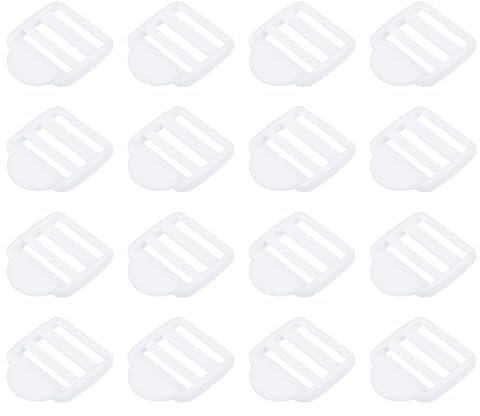 sourcing map 16Pcs Plastic Ladder Slider, 2 (50mm) White Adjustable Lock Buckles Tension Lock Tri-Glides for Belt Backpack Straps Part Replacement
