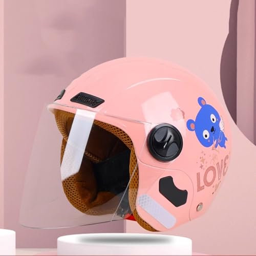 QJWMatic 3/4 Motorrad Kinderhelm Offenes Gesicht Kinder Halbhelm mit Visier Retro Moped Jungen Mädchen Jethelm für 2-6 Jahre alt E,45-55CM