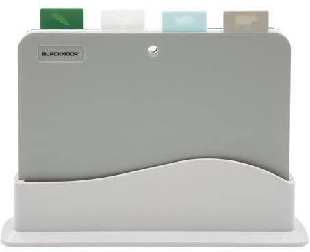 Blackmoor 68239 Chopping Board Set of 4 / Grey Index Chopping Boards with Stand for Kitchen/Colour Coded Tabs for Cutting Meat, Fish, Fruit, Vegetables and More