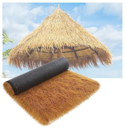 Toit de chaume synthétique artificiel pour décoration de jardin, rouleau de paille extra long avec pelouse étendue, idéal pour les panneaux de jupe de table de patio 1 x 2 m