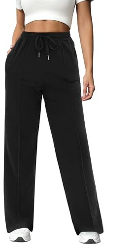 Crewhpo Pantalon de Sport Femme Large Pantalons de Jogging en Coton Pantalons Survêtement Taille Haute Bas de Sportswear Taille Eastique pour Running Fitness Training