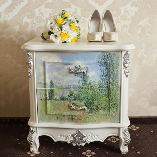 Funlife Decoupage Papier für Möbel und Kunsthandwerk, Extra große Rice Paper DIY Dekor für Wand Möbel Wohnzimmer Schlafzimmer Nachttische, Frühlingslandschaft