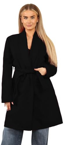 GOSTYLES® Women’s Long Waterfall Italian Duster Coat - Ladies Long Sleeve Oversized French Belted Winter Warm Jacket With 2 Front Pockets (Black, 8-14)