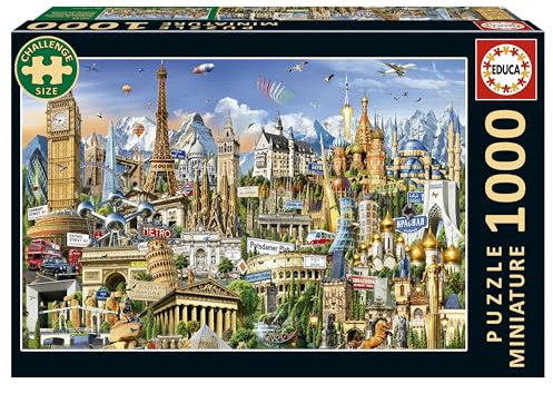Educa – Das kleinste 1000-teilige Puzzle der Welt für Erwachsene | Symbole Europas Miniatur. Inklusive Fix Puzzle-Kleber. Maße: 30 x 46 cm. Ab 14 Jahren (20248)