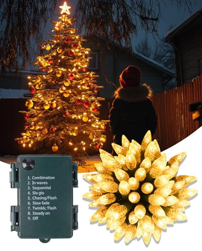 Lamptobe Luces Navidad a Pilas, 50 LED Blanco Caliente Luces Navidad 5 Metros, 8 Modos, IP44 Resistente al agua, Ideal para NAVIDAD, Fiestas y Reuniones