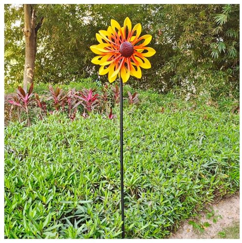 Molinillo Viento Metal Girasoles 174CM Veleta Decorativa con Diseño De Girasol, Rehiletes De Jardín La JardíN DecoracióN del Patio,Yellow