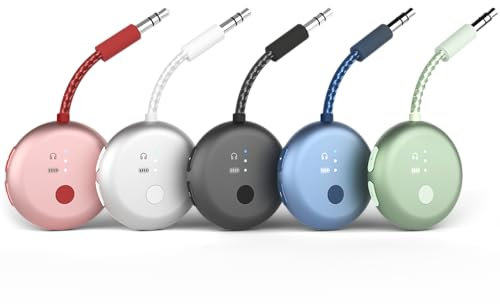 Avantree SoundJet R1 – 5er-Pack Flugzeug Bluetooth Adapter für Kopfhörer & AirPods, aptX Adaptive, Qualcomm Chip, 20 Std. Akku, Drahtloser Audio Sender, 5 Farben
