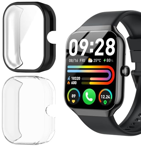 Blueshaweu Schutzhülle für P99 1.96 Smartwatch– Flexibles TPU Case mit Kratzschutzfolie – Vollschutz kompatibel mit Fempoin/Jugeman/Togala/Motast P99 Smartwatch (schwarz+Transparenz)