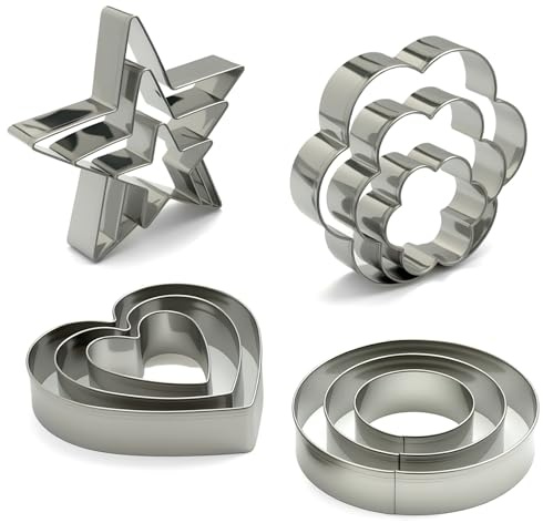 VTUGP Metal Cookie Cutters Set of 12 - Heart, Flower, Round, Star Shapes