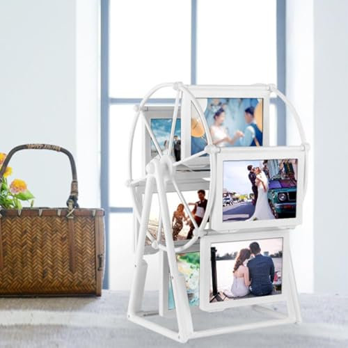 Retro Vintage drehbarer Riesenrad Bilderrahmen mit 6 Fotos, Tisch-Stammbaum-Bilderrahmen, DIY Niedlich Mehrere Karussell Fotorahmen für Geburtstag Hochzeit Jahrestag Muttertag Home Decor