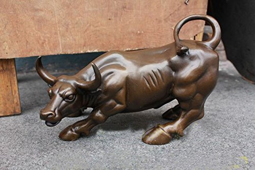 Statua di toro di Wall Street in bronzo, 20,3 cm, stile retrò, misura media, decorazione caffè