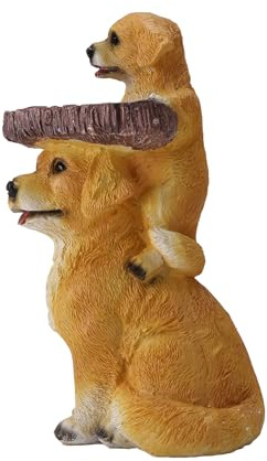 Ujjdwiurgh Puppy Polyresin Bird Bath Brown Pedestal Handmade Gifts for Outdoor Home Garden Lawn Yard Decorations