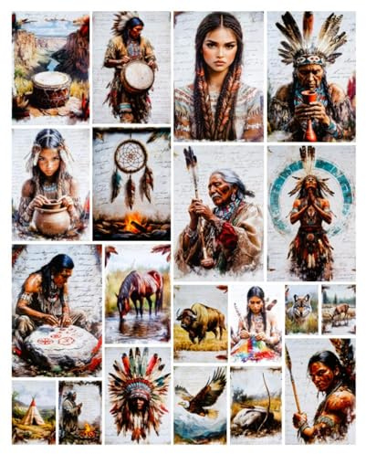 Generisch 20er Set Indianer Postkarten je 15 x 10 cm Häuptling Quaw Traumfänger WigWam Adler Wolf Bastelkarte Deko MU K705