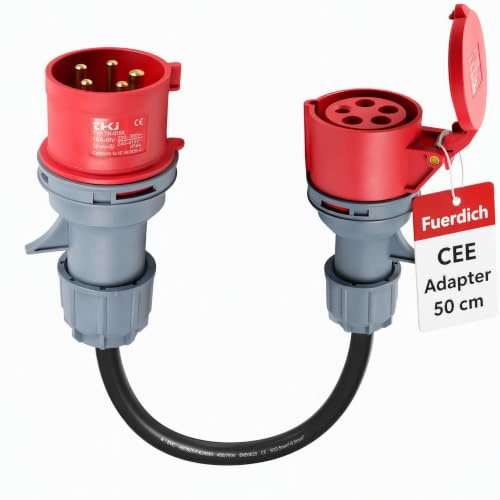 Fuerdich CEE Adapter 16A auf 32A, 5-polig 400V mit 0,5m Kabel | IP44 Schutz, H07RN-F 5G2,5mm² Gummikabel, CEE Stecker & Kupplung für Werkstatt und Baustelle
