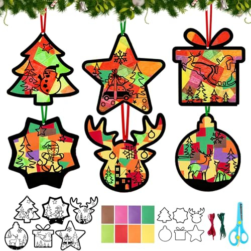 QUANMAITONG Fensterbilder Weihnachten Basteln Fensteraufkleber Weihnachtsdeko，Bunte Bastelset Weihnachten Geschenke DIY Winter Weihnachts Fensterbilder Selbstklebend