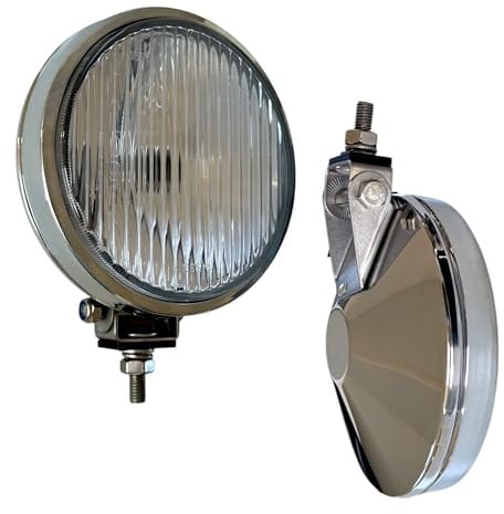 MelTruck 2x Nebelscheinwerfer Chrom 160mm Rund, H3 Zusatzscheinwerfer Set inkl. 12V Leuchtmittel, Universal 12V/24V für LKW, PKW, Oldtimer, Robustes Metallgehäuse mit E-Prüfzeichen E20