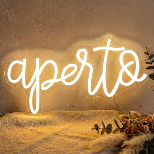 Astuddy Insegna Luminosa Aperto,Insegna al neon Open per porta finestra, USB Insegna a LED aperta dimmerabile per negozi, luce al neon per bar, ristorante, supermercato, bar, hotel, Salone