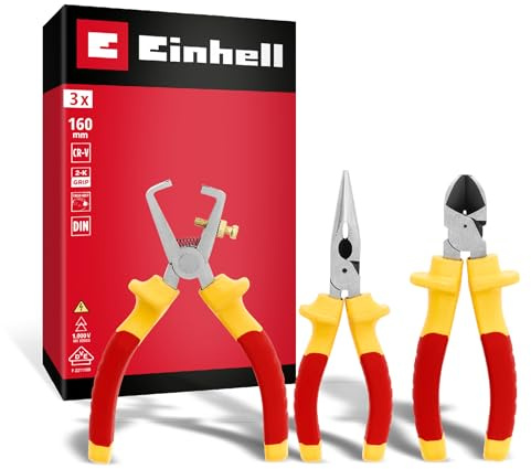 Einhell Elektriker-Zangen-Set 3-tlg. | Isolierung bis 1.000 Volt | Seitenschneider | Abisolierzange | Telefonzange | ergonomische Griffe