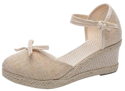 Uwdiohq Sandali Estivi Comodi E Traspiranti Con Fibbia Tacco Inclinato Baotou Da Plateau (Beige, 42) Espadrillas Zeppa Scarpe Senza Lacci Donna Comode Chiuse In Corda Espadrilles Sneakers Alte