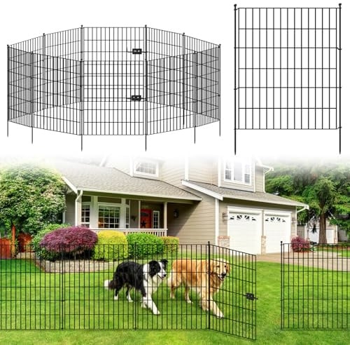 10 Stück Zaun für Hunde, Dekorative Gartenzaun 81 * 71 CM Metall Steckzaun | Rostfreier Metallzaun, Hundezaun für den Außenbereich, Zaun für Hunde,Tierzaun als Barriere, Gitterzaun Set für Blumenbeet