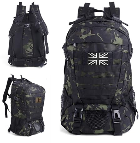 VIRAHYEM 30L Military Tactical Backpacks Molle Army Assault Pack | 3 Day Bug Out Bag Laptop Bag for Hiking Treeking Black Hunting Rucksack with 2 Flag Patches and Bottle Holder(Black+Green CP)