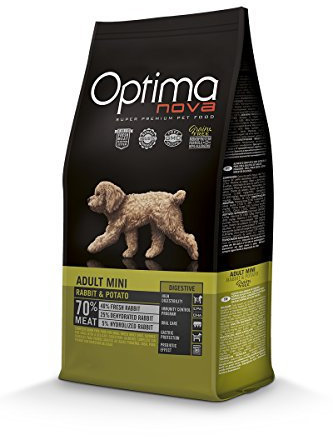 Optimanova Super Premium Huderfutter Adult Mini Digestive - Trockenfutter Kaninchen und Kartoffel - 8kg - Hypoallergen - Ohne Getreide - 40% Frischfleisch - Kleine Hunderassen