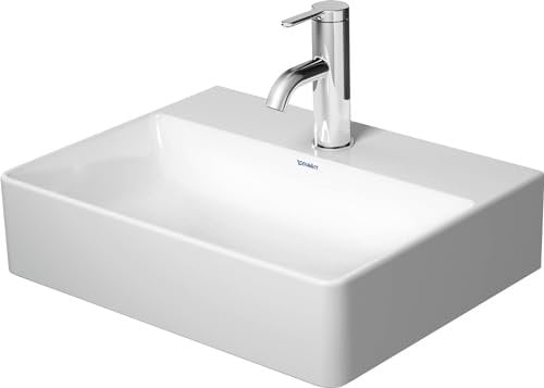 Duravit DuraSquare Handwaschbecken, 45x35cm, 1 Hahnloch, ohne Überlauf, Unterseite glasiert, 07324500411, Farbe: Weiß