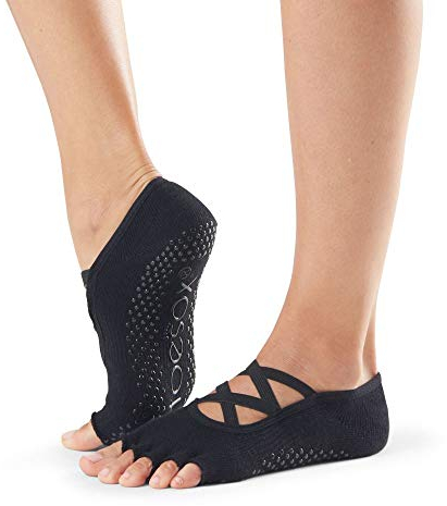 Toesox Half Toe Elle Yoga-und Pilates-Antirutschsocken, Schwarz, Größe S