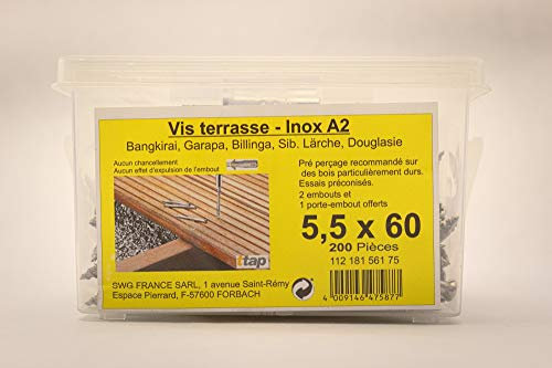 Terrassenschrauben aus Edelstahl A2 200 Stück mit passendem Bit 5,5x60