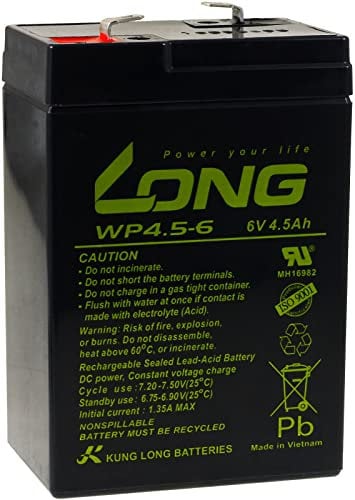 KungLong Ersatzakku für Kindermotorrad Kinderfahrzeuge 6V 4,5Ah, 6V, Lead-Acid